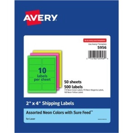 AVERY Label, Shipping, Neon, 2X4, Ast AVE5956